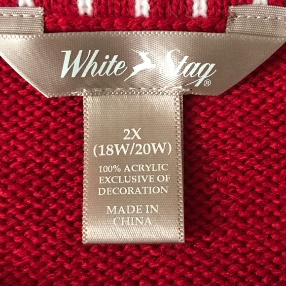 WHITE STAG Christmas Sweater Plus Size 2X 18W 20W Snowflake Reindeer Holiday Red - Picture 10 of 16